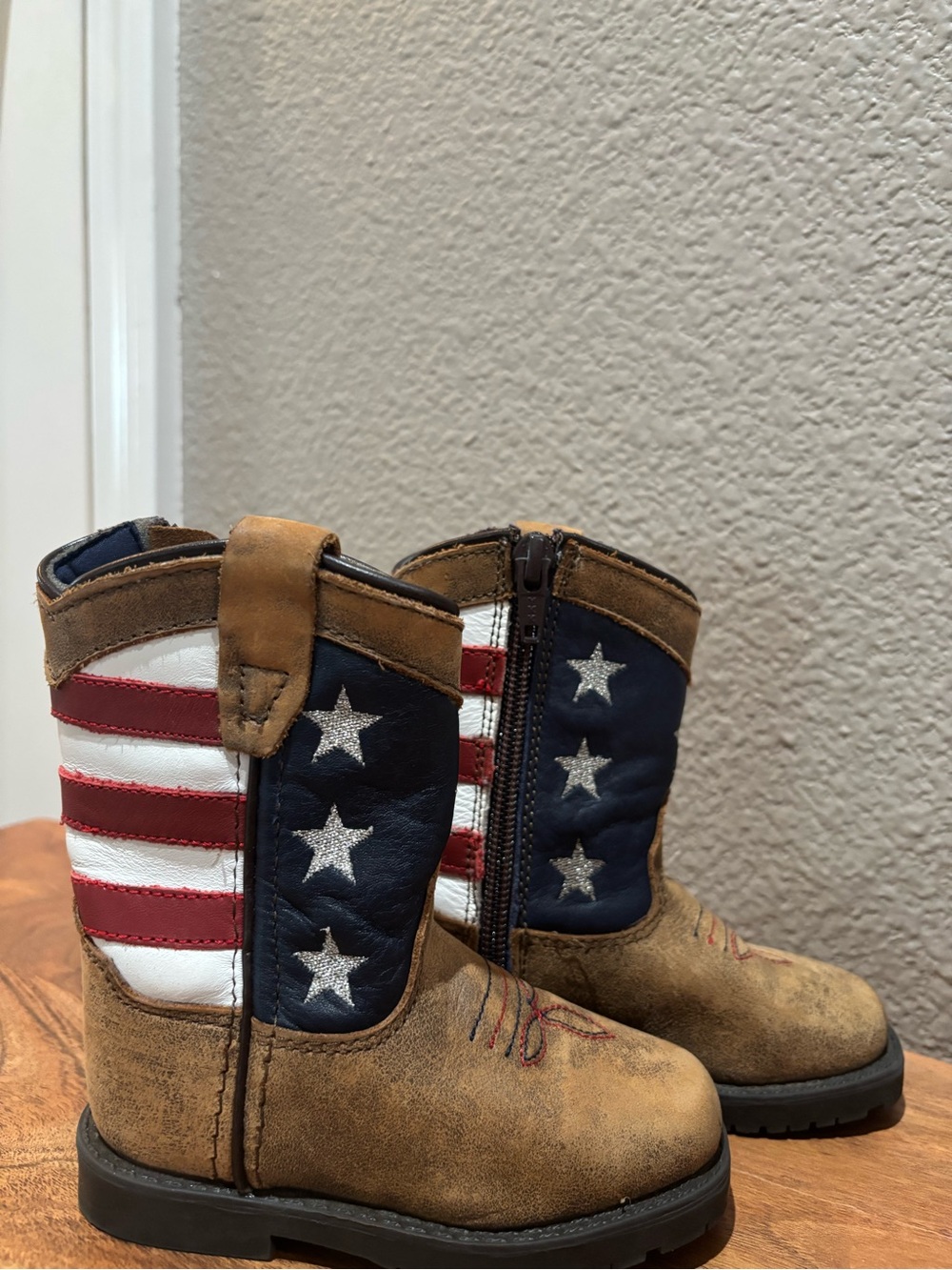 Kids American Flag Western Boots - Brown, Navy & Red
